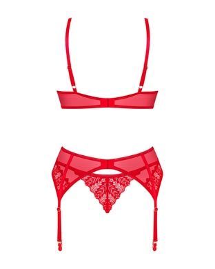 Комплект Obsessive Ingridia 3-pcs set XS/S, червоний, бюстгальтер, стрінги, пояс