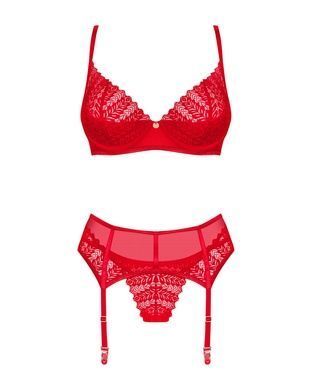 Комплект Obsessive Ingridia 3-pcs set XS/S, червоний, бюстгальтер, стрінги, пояс