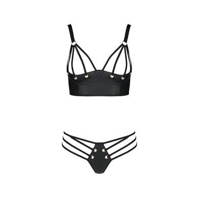 Комплект з екошкіри з люверсами та ремінцями Passion MALWIA BIKINI L/XL, black, бра та трусики