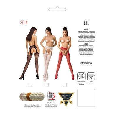 Кружевные колготки-бодистокинги Passion S014 One Size, Red, имитация чулок и пояса с гартерами