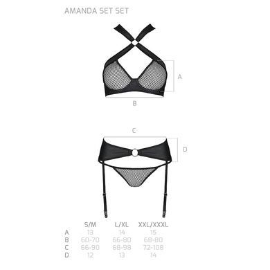 Сетчатый набор, бюстгальтер с халтером, трусики и пояс для чулок AMANDA SET S/M, black