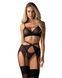 Комплект Obsessive Novenes 3-pcs set, XS/S, прозорий ліф на кісточках, стрінги, пояс