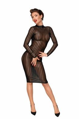 Еротична напівпрозора сукня-міді з вертикальними смужками і довгим рукавом Noir Handmade L чорна