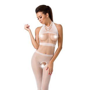 Бодістокінг Passion BS048 white, комбінезон, імітація колгот та відкритого топа S/M/L