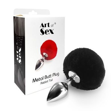 Анальна пробка М Art of Sex Metal Butt plug Rabbit Tail, Чорний SO6961 фото