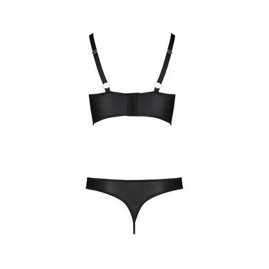 Комплект из эко-кожи с люверсами и ремешками Passion MALWIA BIKINI S/M, black, бра и трусики