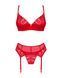 Комплект Obsessive Ingridia 3-pcs set XL/2XL, червоний, бюстгальтер, стрінги, пояс