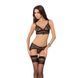 Комплект білизни Passion Exclusive VELIA SET L/XL black, напівпрозорий ліф, трусики-пояс для панчіх