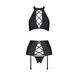 Комплект з еко-шкіри з імітацією шнурівки Passion NANCY SET L/XL black топ, трусики, пояс для панчіх
