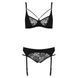 Комплект білизни Passion PAULINE SET L/XL, black, стрепи, ліф, стрінги і пояс для панчох