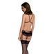 Комплект с открытым доступом Passion DELIENA SET L/XL black, лиф, стринги, пояс для чулок