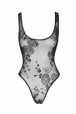 Боди Noir Handmade F242 Tulle body with patterned flock embroidery - L