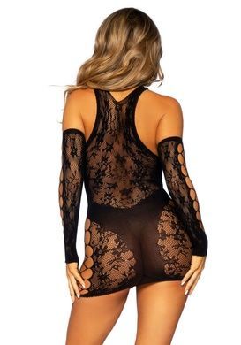 Еротична мереживна мінісукня з сітчастими вставками з мітенками Leg Avenue One Size чорна