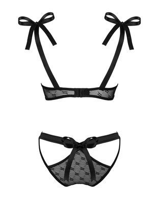 Полупрозрачный эротический комплект Obsessive Obsessivia 2pcs set black L/XL, бюстгальтер и трусики,
