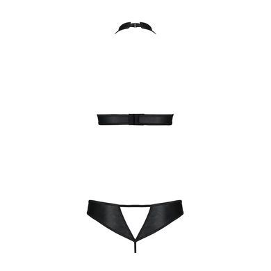 Комплект, открытый топ и трусики из эко-кожи с люверсами Passion MALWIA SET with Open Bra S/M, black