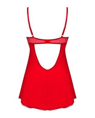 Пеньюар Obsessive Ingridia chemise & thong XS/S, червоний, Пеньюар, стрінги
