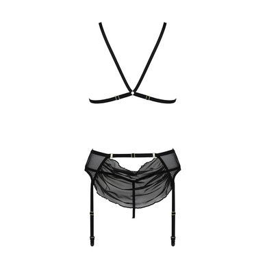 Комплект с открытым доступом Passion DELIENA SET S/M black, лиф, стринги, пояс для чулок