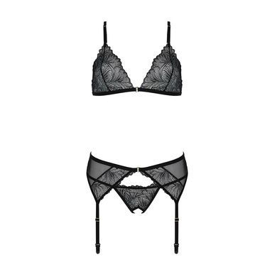 Комплект с открытым доступом Passion DELIENA SET S/M black, лиф, стринги, пояс для чулок