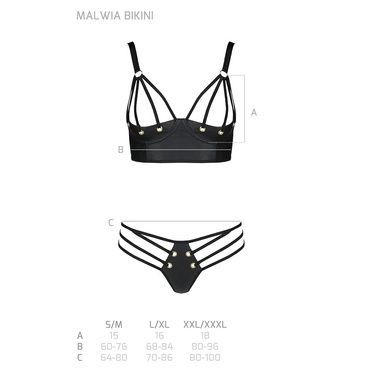 Комплект из эко-кожи с люверсами и ремешками Passion MALWIA BIKINI XXL/XXXL, black, бра и трусики