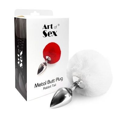 Анальна пробка М Art of Sex Bunny Tails Butt plug, Білий SO6962 фото