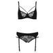 Комплект белья Passion PAULINE SET S/M, black, стрэпы, лиф, стринги и пояс для чулок
