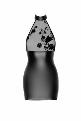 Сексуальное мини платье с латексной юбкой и прозрачным верхом халтер Noir Handmade M черное