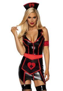 Вініловий костюм медсестри Leg Avenue Vinyl Naughty Nurse L, сукня, фартух, пов&rsquo;язки