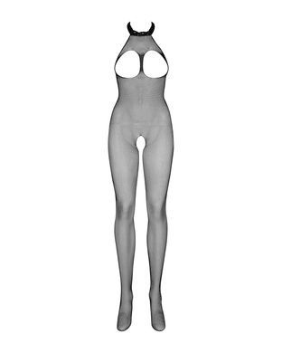 Бодистокинг из мелкой сетки с открытой грудью и доступом Obsessive Bodystocking N101 S/M/L, черный