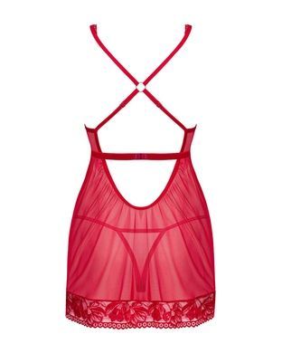 Прозорий пеньюар бебі-дол Obsessive Lacelove babydoll & thong XS/S Red, мереживо, стрінги