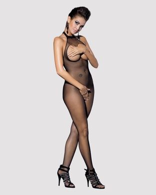 Бодистокинг из мелкой сетки с открытой грудью и доступом Obsessive Bodystocking N101 S/M/L, черный