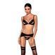 Комплект из эко-кожи Passion MILEY SET L/XL, black, трусики, бюстгальтер, пояс для чулок