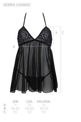 Пеньюар Passion KERRIA CHEMISE black, L/XL, кружевной верх, трусики в комплекте