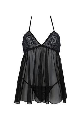 Пеньюар Passion KERRIA CHEMISE black, L/XL, кружевной верх, трусики в комплекте