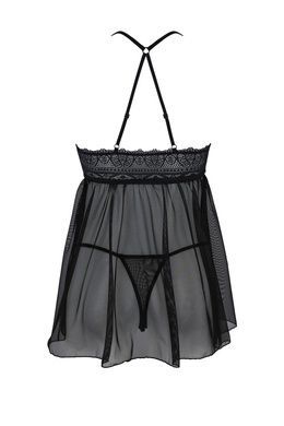 Пеньюар Passion KERRIA CHEMISE black, L/XL, кружевной верх, трусики в комплекте