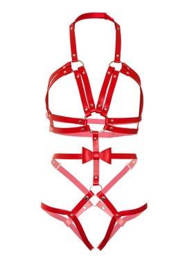 Портупея-тедди из ремней Leg Avenue Studded O-ring harness teddy M Red, экокожа