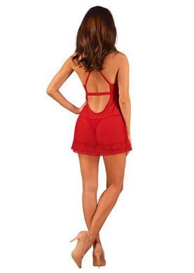 Прозрачный пеньюар беби-долл Obsessive Lacelove babydoll & thong M/L Red, кружево, стринги