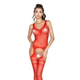 Бодістокінг Passion BS038 red, комбінезон, імітація панчіх і пояса S/M/L