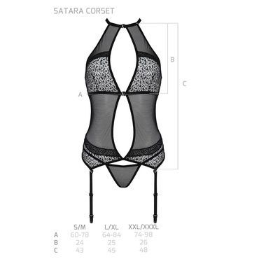 Корсет с пажами Passion SATARA CORSET XXL/XXXL red, стринги, кружево, застежки спереди и сзади