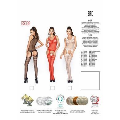 Бодистокинг Passion BS038 red, комбинезон, имитация чулок и пояса S/M/L