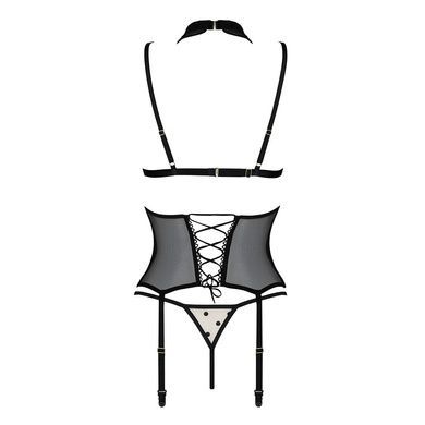 Корсет с открытой грудью Passion DOMINICA CORSET L/XL beige, пажи для чулок, стринги