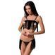 Комплект білизни Passion Exclusive KASSANDRA SET OpenBra L/XL black, ліф з бахроми, трусики-спідниця