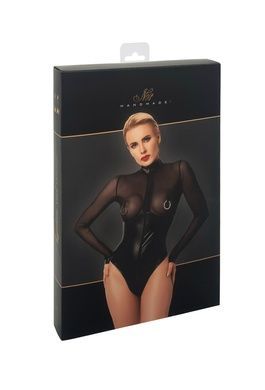 Боди Noir Handmade F321 Edge wetlook and mesh body with rings - S