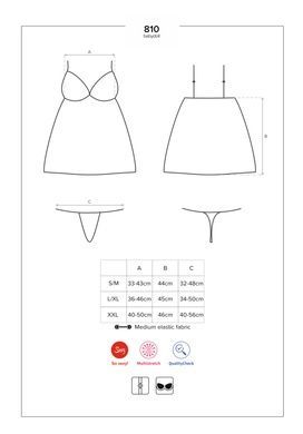 Сатиновый пеньюар с кружевом Obsessive 810-BAB-1 babydoll & thong S/M, черный, пеньюар, танга