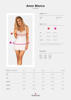 Пеньюар Obsessive Amor Blanco underwire chemise & thong white L/XL