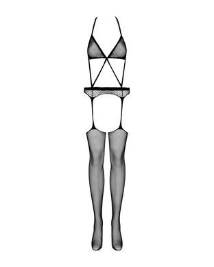 Сітчастий бодістокінг з імітацією топа, пояса та панчохи Obsessive Bodystocking N108 S/M/L, чорний