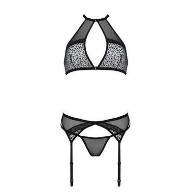 Комплект белья Passion SATARA SET L/XL black, топ, пояс для чулок, стринги