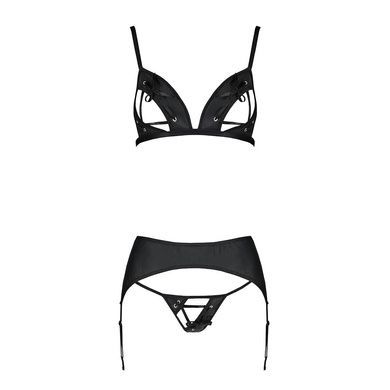 Комплект з екошкіри Passion MILEY SET XXL/XXXL, black, трусики, бюстгальтер, пояс для панчіх