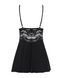 Сатиновый пеньюар с кружевом Obsessive 810-BAB-1 babydoll & thong S/M, черный, пеньюар, танга