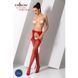 Сітчасті панчохи-стокінги Passion S018 One Size, Red, імітація пояса, сітка з вертикальними смужками